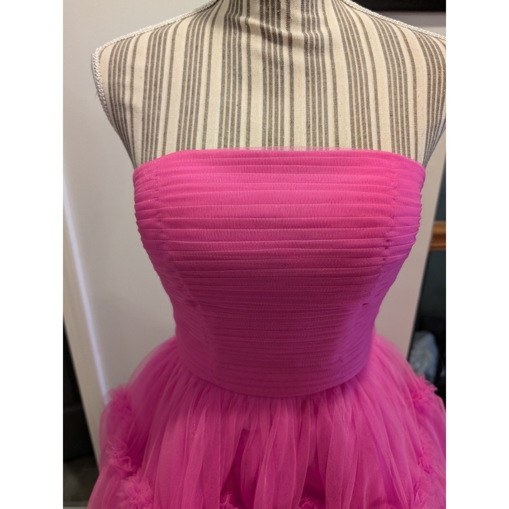 NEW Hot Pink Strapless Hi-Low Tulle Tiered Corset Back Prom Dress Size 0 - Picture 8 of 10